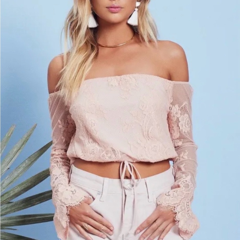 Lovers + Friends Blush Lace Off-Shoulder Crop Top